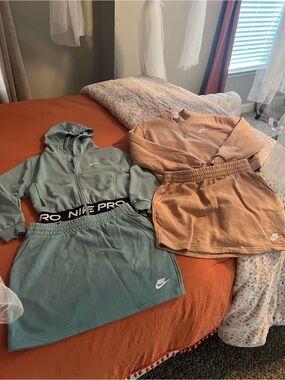 Nike Hooded and Pullover Two-Piece Sets in Sage and Rust